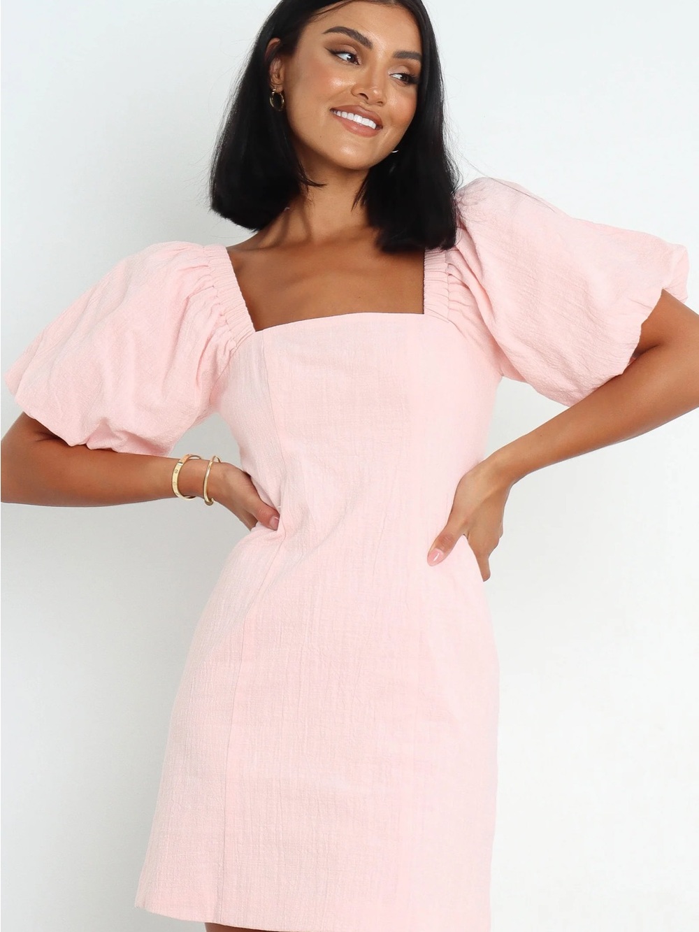 NWT Petal & Pup Puff Sleeve Square Neck Mini Dress in Pink, L (SNDYS Tuscany)